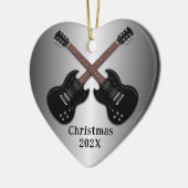 Electric Guitars Christmas Photo Heart セラミックオーナメント (左)