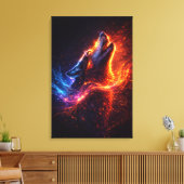 Electric Howl – Fire & Ice Wolf Canvas Print キャンバスプリント (インサイチュ (リビング))