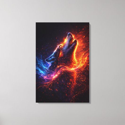 Electric Howl – Fire & Ice Wolf Canvas Print キャンバスプリント (正面)