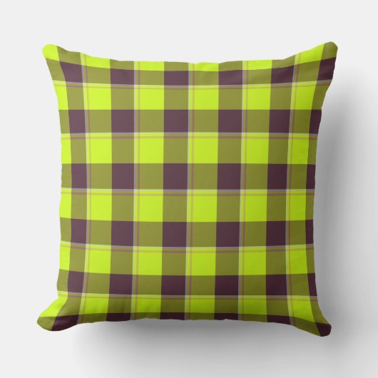 Electric Lime and Livid Brown Plaid クッション (正面)