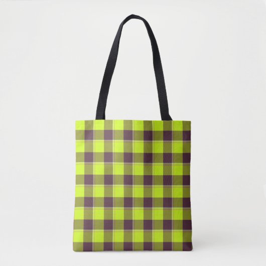 Electric Lime and Livid Brown Plaid トートバッグ (正面)