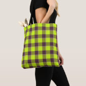 Electric Lime and Livid Brown Plaid トートバッグ (クローズアップ)