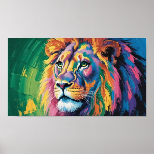 Electric Mane Lion - Neon Dreams Wildlife Art ポスター (正面)