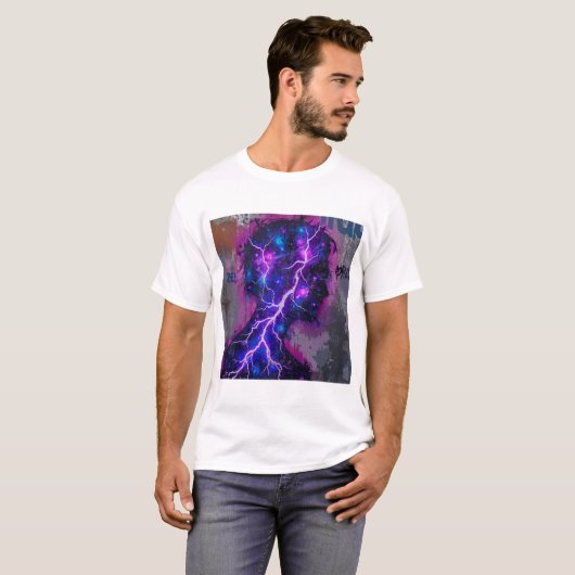 Electric Mind – Neon Energy Silhouette Art Tシャツ (正面フル)