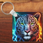 Electric Neon Leopard - Glowing Animal Design キーホルダー (正面)