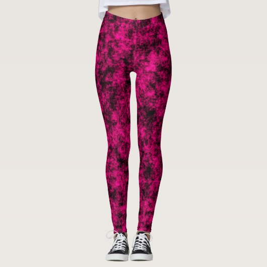 Electric Pink & Black Abstract Marble レギンス (正面)