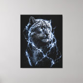 Electric Snow Leopard | 稲妻の大きなネコの肖像画 キャンバスプリント (正面)