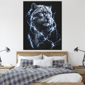 Electric Snow Leopard | 稲妻の大きなネコの肖像画 キャンバスプリント