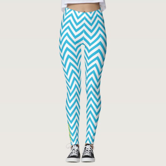 Electric Tide: Blue & White Chevron Leggings レギンス (正面)