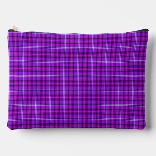 Electric Violet and Fuchsia Plaid Purple Pink アクセサリーポーチ (正面)