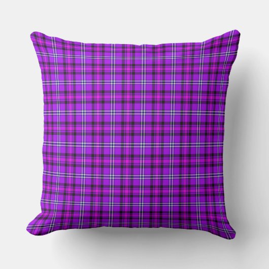 Electric Violet and Fuchsia Plaid Purple Pink クッション (正面)