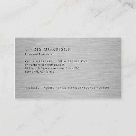 Electrical Business Electrician Metallic 名刺 (裏面)