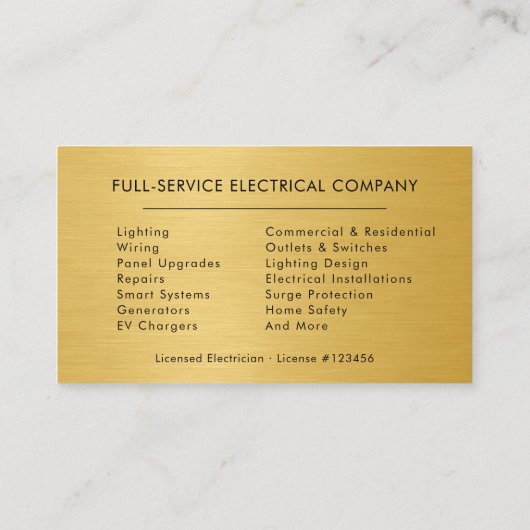 Electrical Services Electrician Gold Metallic 名刺 (裏面)