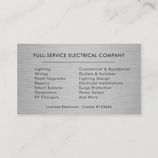 Electrical Services Electrician Silver Metallic 名刺 (裏面)