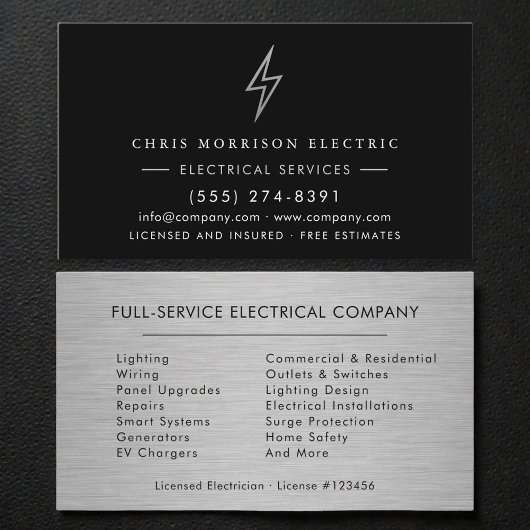 Electrical Services Electrician Silver Metallic 名刺