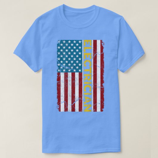 Electrician American Flag Cable Electrician Engine Tシャツ (デザイン正面)