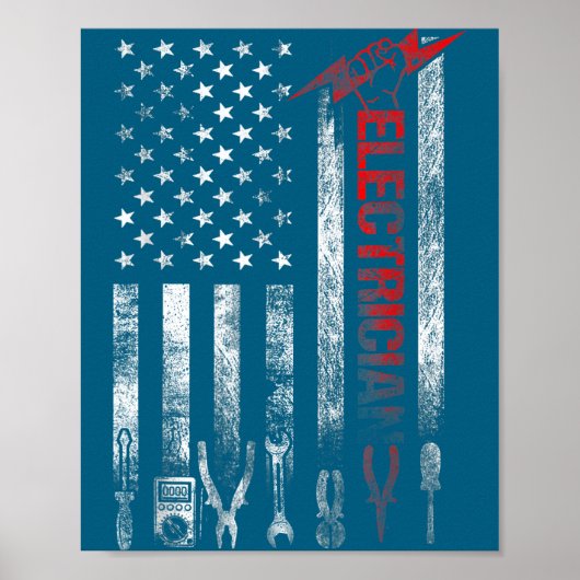 Electrician American Flag Funny Electricians Tools ポスター (正面)