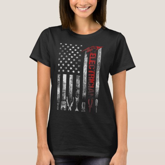 Electrician American Flag Funny Electricians Tools Tシャツ (正面)