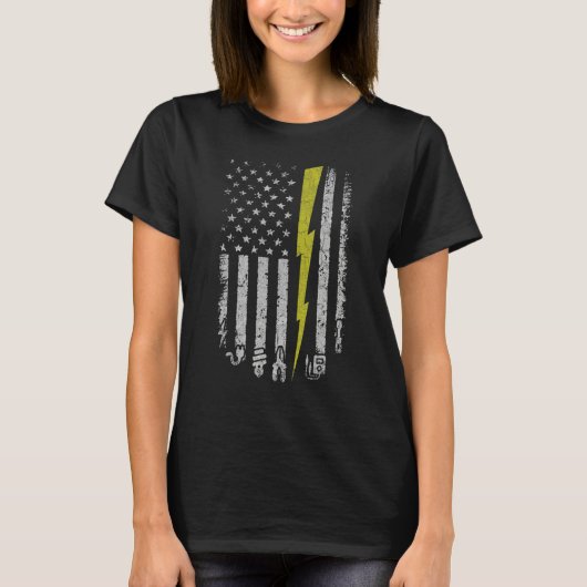 Electrician American US Flag Tools For Electrician Tシャツ (正面)