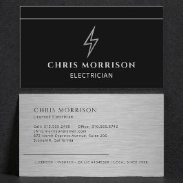 Electrician Black Silver Metallic Contractor 名刺