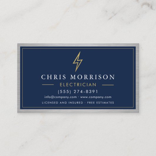 Electrician Electrical Contractor Metal Navy Blue 名刺 (正面)