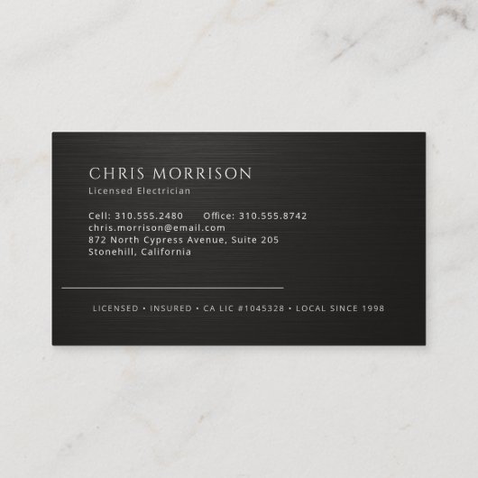 Electrician Industrial Metallic Contractor 名刺 (裏面)