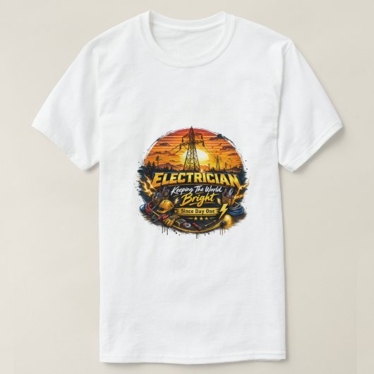 Electrician Keeping The World Bright Retro Sunset Tシャツ (デザイン正面)
