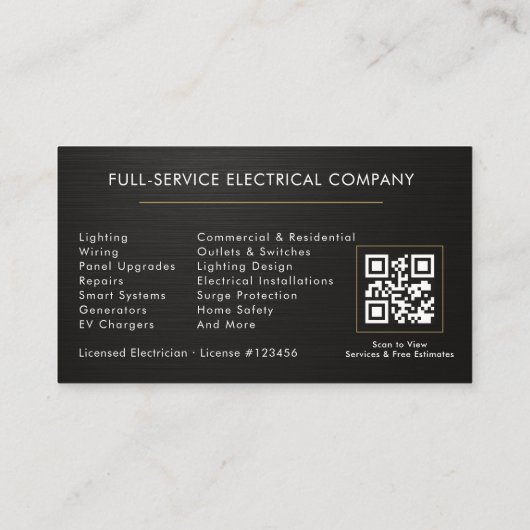 Electrician Metallic Black Gold Electrical Service 名刺 (裏面)
