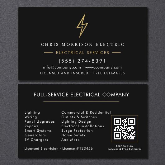 Electrician – Modern Black Gold Electrical Service 名刺