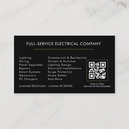 Electrician – Modern Black Gold Electrical Service 名刺 (裏面)
