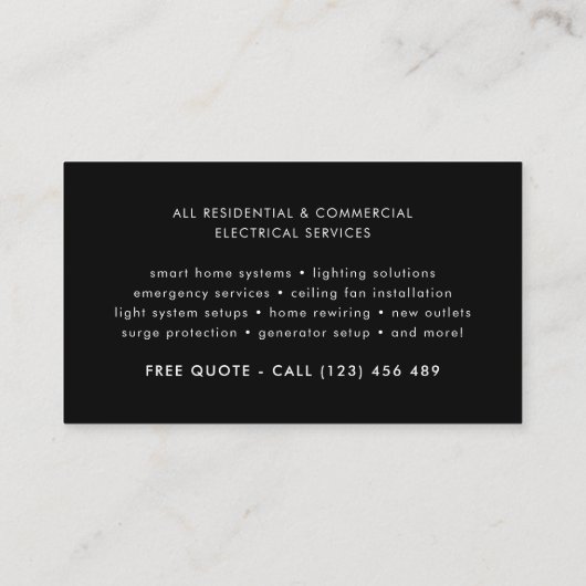 Electrician Modern Black Professional Electric 名刺 (裏面)