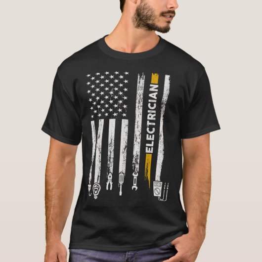 Electrician US Flag Electricians Tools Lineman Fat Tシャツ (正面)