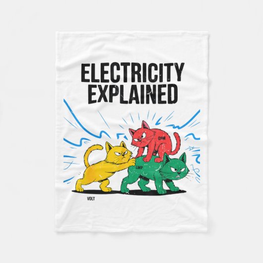 Electricity Explained Funny Cat Physics Humor Scie フリースブランケット (正面)