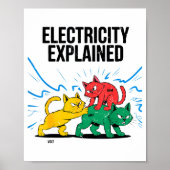 Electricity Explained Funny Cat Physics Humor Scie ポスター (正面)