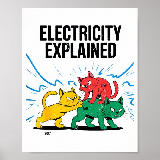 Electricity Explained Funny Cat Physics Humor Scie ポスター (正面)