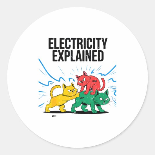 Electricity Explained Funny Cat Physics Humor Scie ラウンドシール (正面)