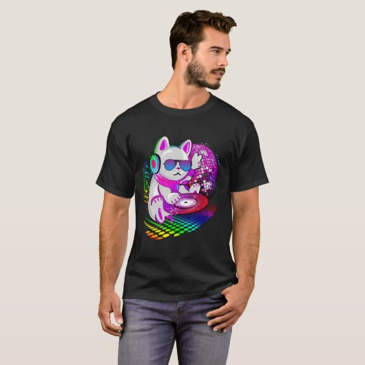 Electronic Dance Music Cat Dj Tシャツ (正面フル)