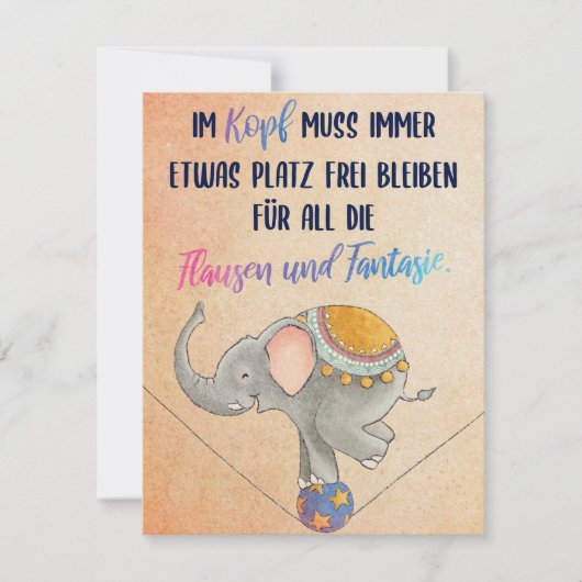 Elefant balaciert auf Ball - Flausen und Fantasie ノートカード (正面)