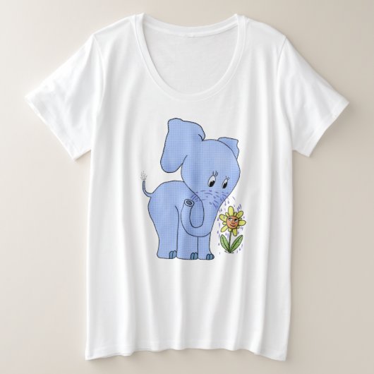 Elefant mit Blume プラスサイズTシャツ (デザイン正面)