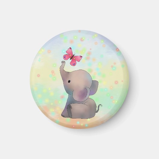 Elefant mit rosa Falter マグネット (正面)