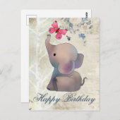 Elefant mit rosa Schmetterling ポストカード (正面/裏面)