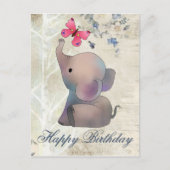Elefant mit rosa Schmetterling ポストカード (正面)