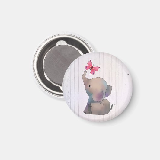 Elefant mit rosa Schmetterling マグネット (正面/裏面)