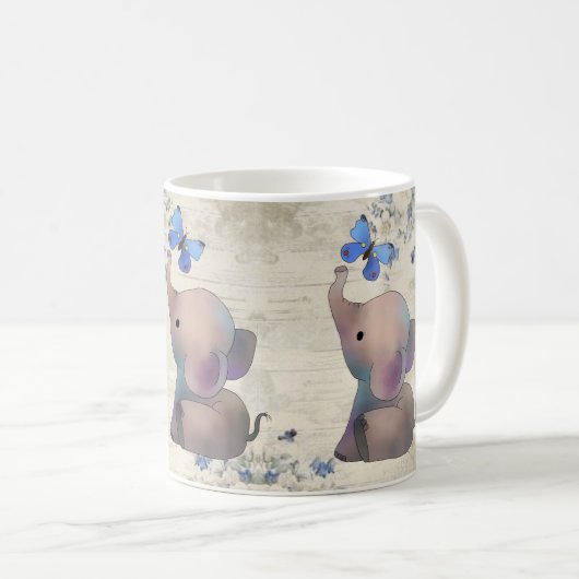 Elefant mit Schmetterling コーヒーマグカップ (正面右)