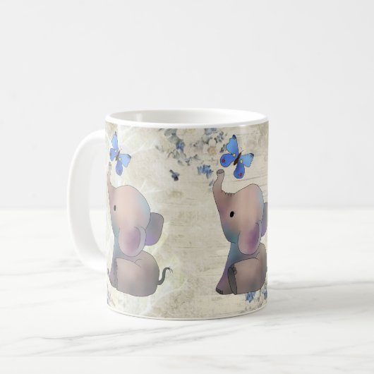 Elefant mit Schmetterling コーヒーマグカップ (正面左)