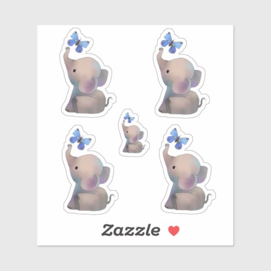 Elefant mit Schmetterling シール (シート)