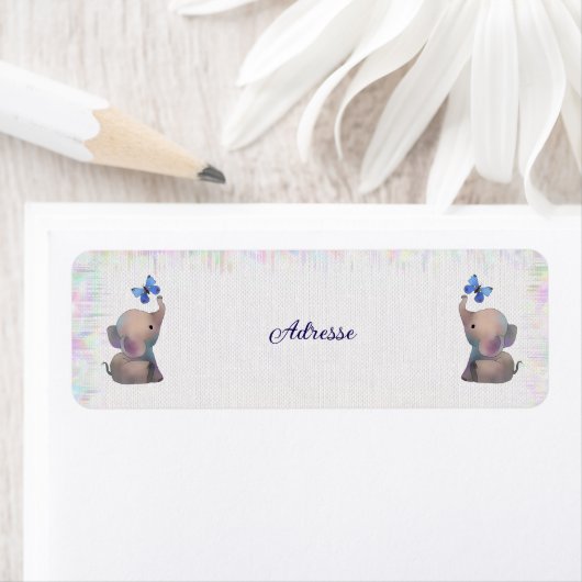 Elefant mit Schmetterling ラベル (インサイチュ)