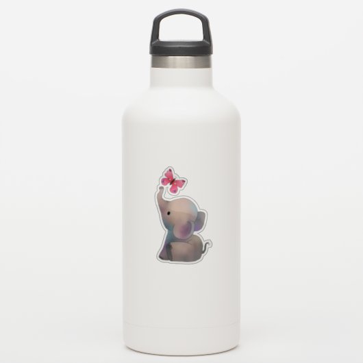 Elefant mit Schmetterling Aufkleber シール (ウォーターボトル)