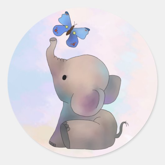Elefant mit Schmetterling Runder Aufkleber ラウンドシール (正面)