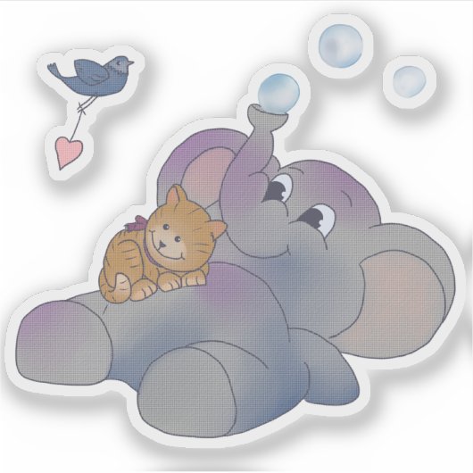 Elefant und Kätzchen Aufkleber シール (正面)